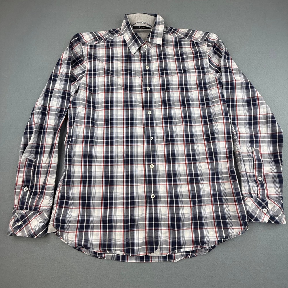 7 Diamonds Button Down Shirt Mens‎ L Navy Blue Red Plaid Long Sleeve Casual